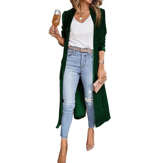 Pockets Solid Color Split-Joint Velvet Long Sleeves Loose Collarless Outerwear