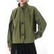 Buttoned Elasticity Pleated Long Sleeves Loose Stand Collar Outerwear Jackets