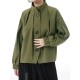 Buttoned Elasticity Pleated Long Sleeves Loose Stand Collar Outerwear Jackets