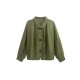 Buttoned Elasticity Pleated Long Sleeves Loose Stand Collar Outerwear Jackets