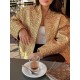 Elasticity Sequined Split-Joint Long Sleeves Loose Stand Collar Outerwear