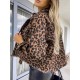 Buttoned Fringed Leopard Pockets Long Sleeves Loose Lapel Outerwear