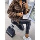 Buttoned Fringed Leopard Pockets Long Sleeves Loose Lapel Outerwear