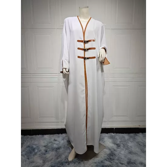 Contrast Color Muslim Split-Joint Loose V-neck Muslim Abaya Cover-Ups Tops