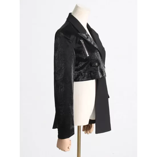 Asymmetric Solid Color Split-Joint Zipper Irregularity Long Sleeves Notched Collar Outerwear Blazer