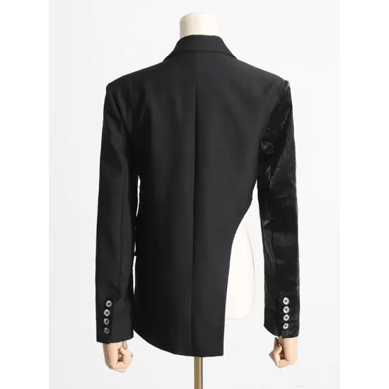 Asymmetric Solid Color Split-Joint Zipper Irregularity Long Sleeves Notched Collar Outerwear Blazer