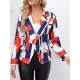 Buttoned Pockets Printed Long Sleeves Loose Notched Collar Outerwear Blazer