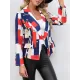 Buttoned Pockets Printed Long Sleeves Loose Notched Collar Outerwear Blazer