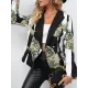 Buttoned Pockets Printed Long Sleeves Loose Notched Collar Outerwear Blazer