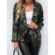 Buttoned Camouflage Pockets Long Sleeves Loose Notched Collar Outerwear Blazer