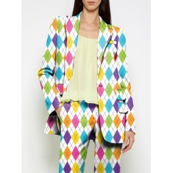 Long Sleeves Loose Buttoned Pockets Printed Shoulder Pad Notched Collar Blazer Jackets&Coats Outerwear