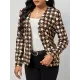 Houndstooth Pockets Long Sleeves Loose V-neck Outerwear Blazer