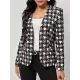 Houndstooth Pockets Long Sleeves Loose V-neck Outerwear Blazer