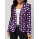 Houndstooth Pockets Long Sleeves Loose V-neck Outerwear Blazer