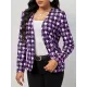 Houndstooth Pockets Long Sleeves Loose V-neck Outerwear Blazer