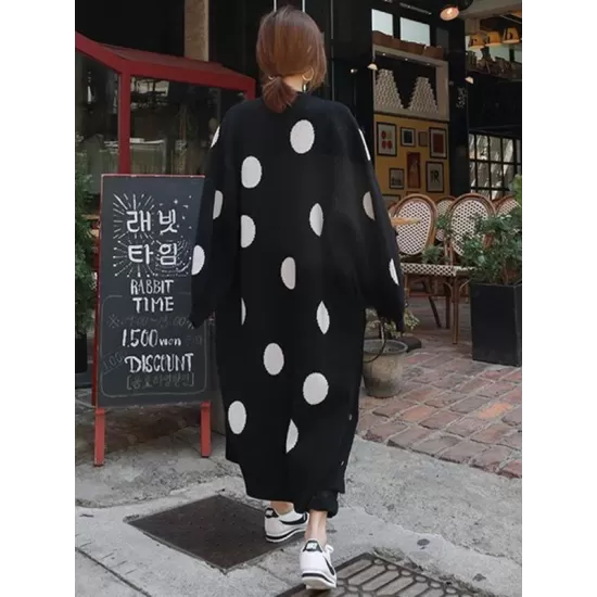 Loose Polka-dot Printed Long Cover-up