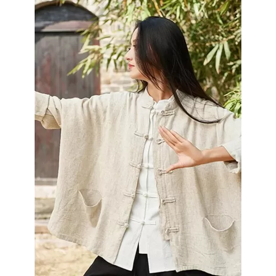 National Button Retro Linen Cover-up