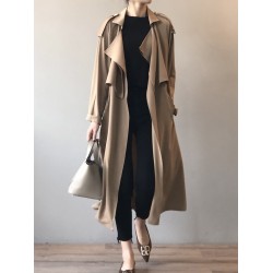 Khaki&Black Vintage Notched Collar Thin Trench Coat