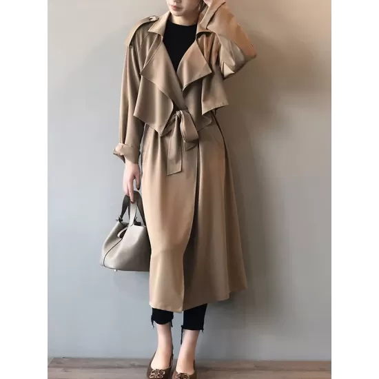 Khaki&Black Vintage Notched Collar Thin Trench Coat