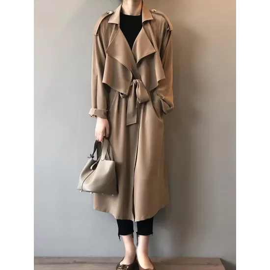 Khaki&Black Vintage Notched Collar Thin Trench Coat