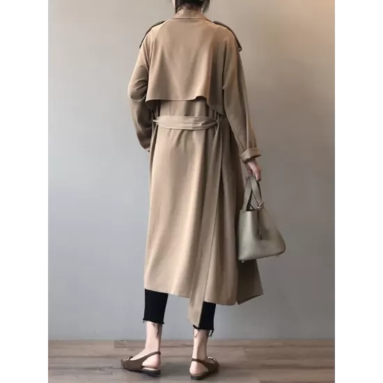 Khaki&Black Vintage Notched Collar Thin Trench Coat