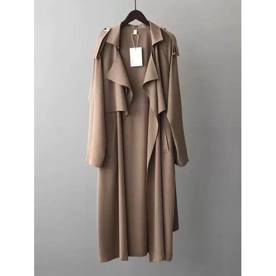 Khaki&Black Vintage Notched Collar Thin Trench Coat