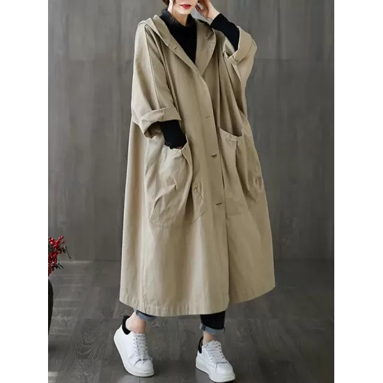 Original Solid Hooded Trench Coats