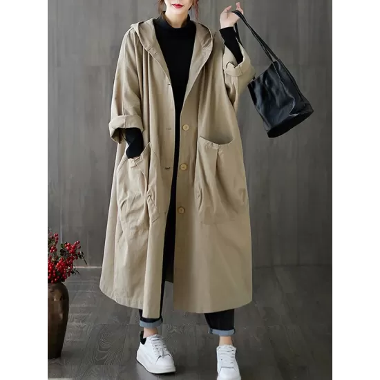 Original Solid Hooded Trench Coats