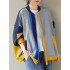 Casual Loose Contrast Color Split-Joint Stand Collar Long Sleeves Outwear