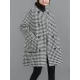 Loose Houndstooth Buttoned Round-Neck Long Sleeves Woolen Coat