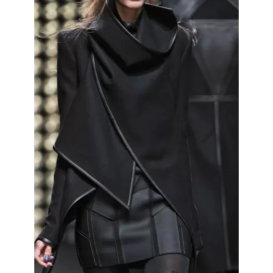 Original Asymmetric Split-Joint High-Neck Woolen Coat