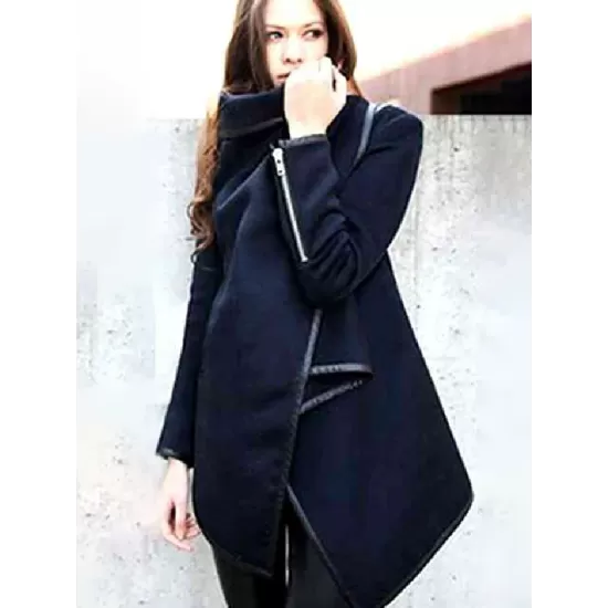 Original Asymmetric Split-Joint High-Neck Woolen Coat