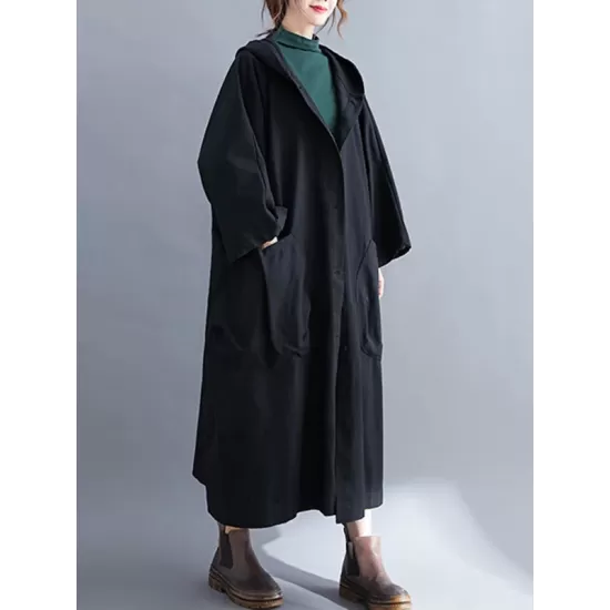 Loose Hooded Trench Long Coat