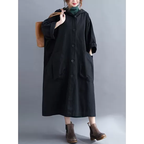 Loose Hooded Trench Long Coat