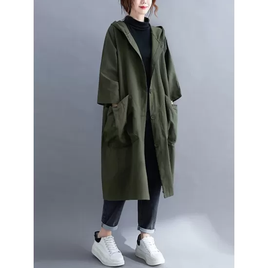 Loose Hooded Trench Long Coat