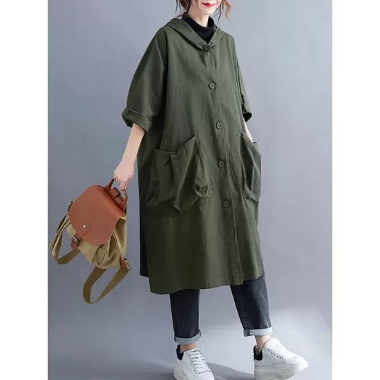 Loose Hooded Trench Long Coat