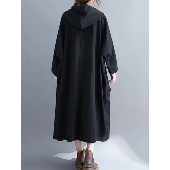 Loose Hooded Trench Long Coat