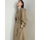 Office Belted Solid Color Notched Collar Wool Overcoat