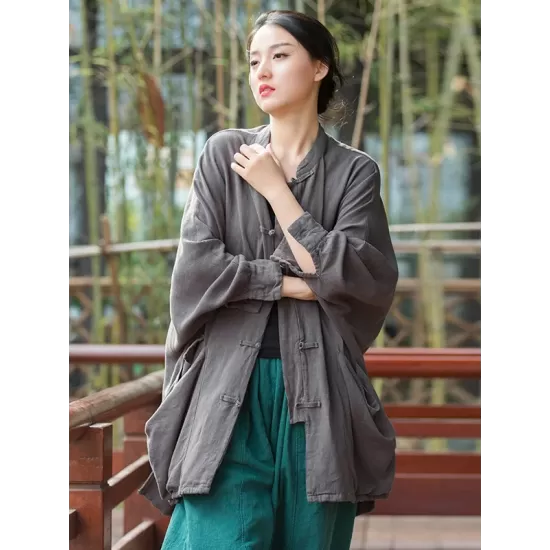 Vintage Batwing Sleeves Split-Joint Solid Color Outerwear