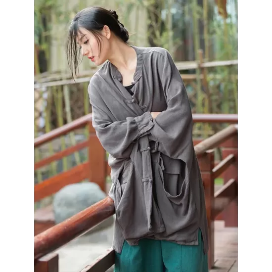 Vintage Batwing Sleeves Split-Joint Solid Color Outerwear