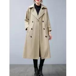 Loose Buttoned Notched Collar Trench Coat