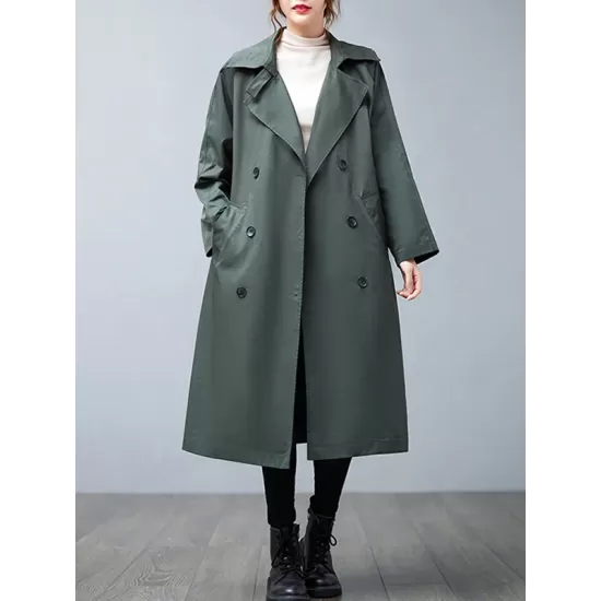 Loose Buttoned Notched Collar Trench Coat