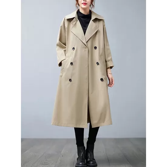 Loose Buttoned Notched Collar Trench Coat