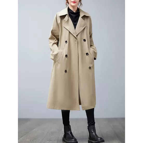 Loose Buttoned Notched Collar Trench Coat