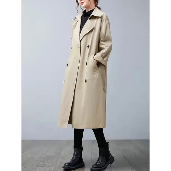 Loose Buttoned Notched Collar Trench Coat