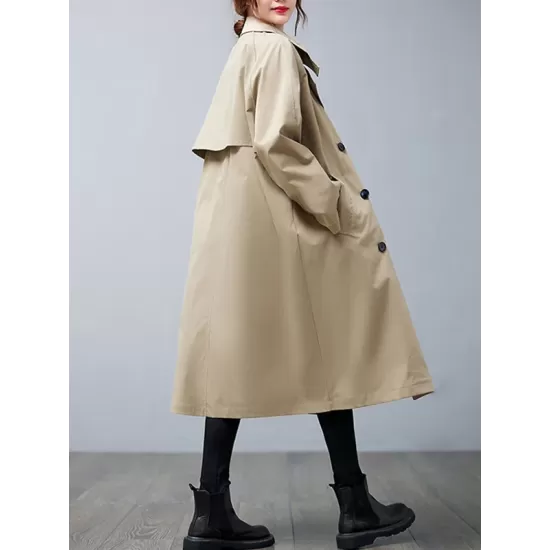 Loose Buttoned Notched Collar Trench Coat