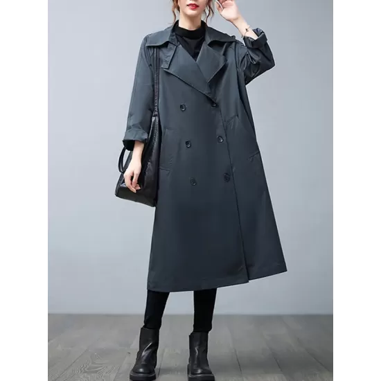 Loose Buttoned Notched Collar Trench Coat