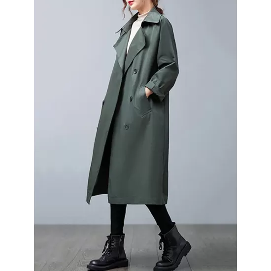 Loose Buttoned Notched Collar Trench Coat