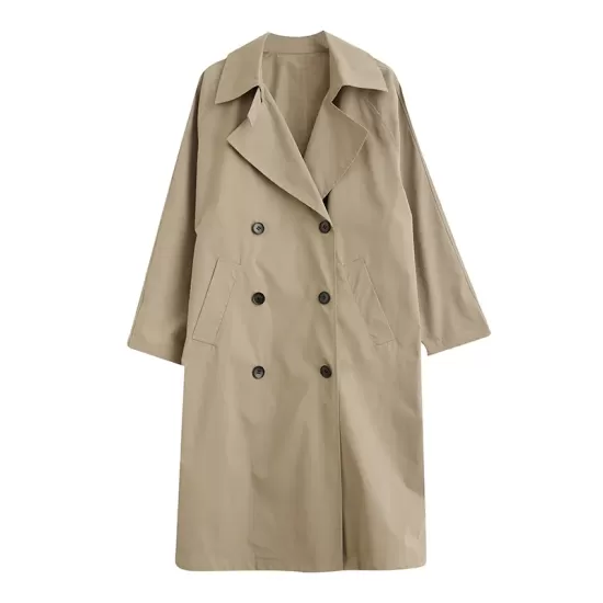 Loose Buttoned Notched Collar Trench Coat