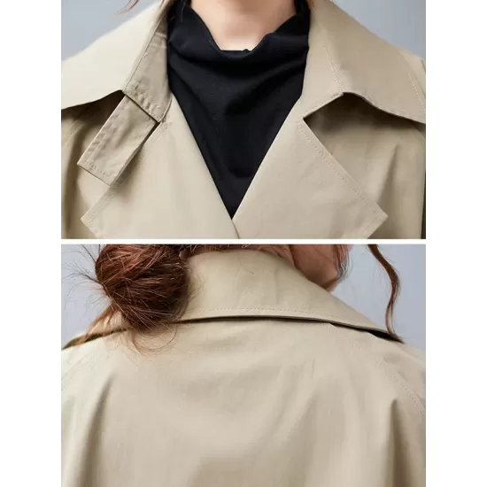 Loose Buttoned Notched Collar Trench Coat